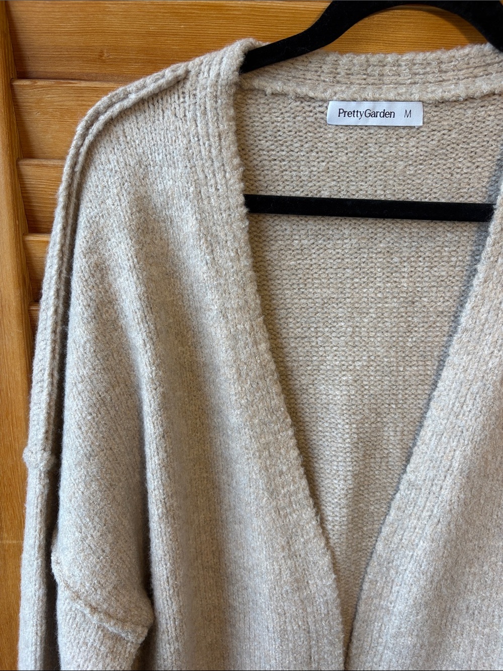 Neutral Cream Open-Front Knit Cardigan by Pretty Garden - Picture 2 of 7